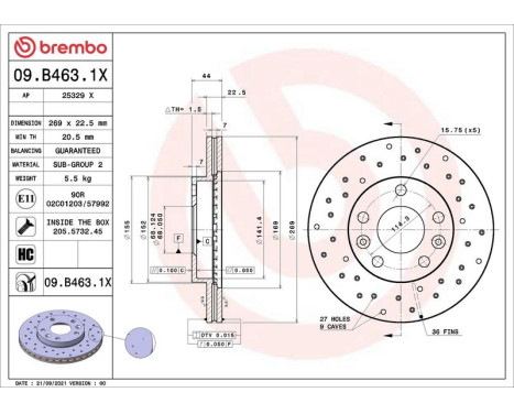 Disque de frein 09B4631X Brembo