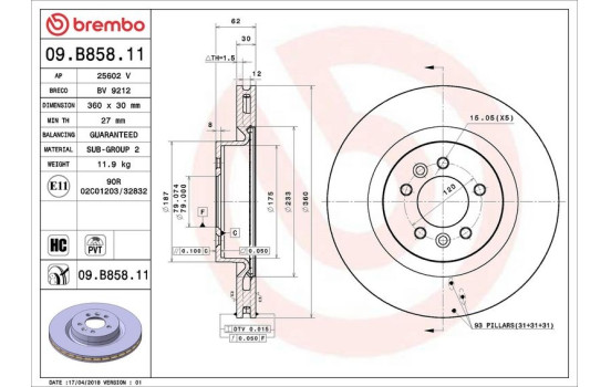 Disque de frein 09B85811 Brembo, Image 2