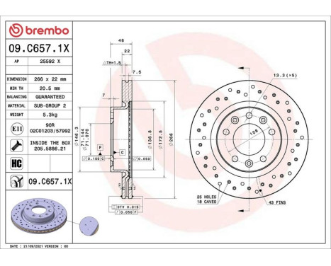 Disque de frein 09C6571X Brembo