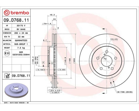 Disque de frein 09D76811 Brembo