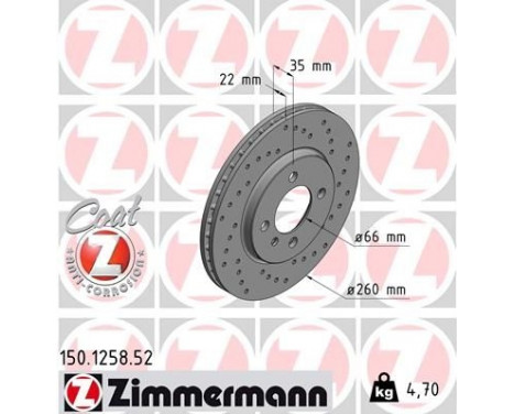 Disque de frein 150.1258.52 Zimmermann, Image 2