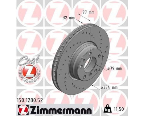 Disque de frein 150.1280.52 Zimmermann, Image 2