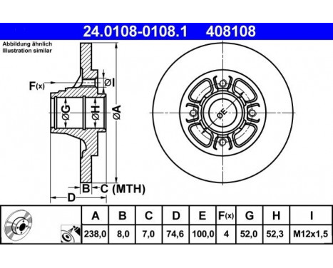 Disque de frein 24.0108-0108.1 ATE, Image 2