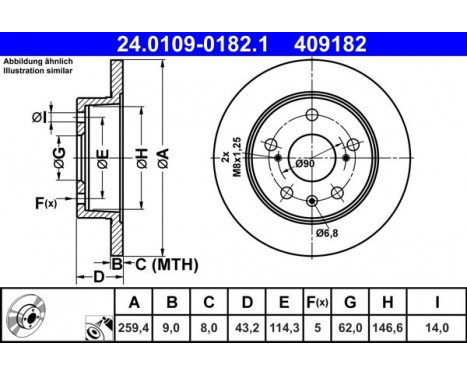 Disque de frein 24.0109-0182.1 ATE