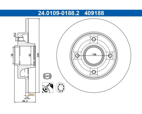 Disque de frein 24.0109-0188.2 ATE