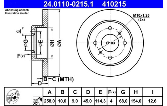 Disque de frein 24.0110-0215.1 ATE, Image 2