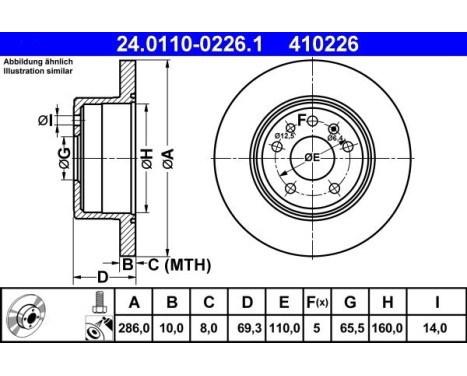 Disque de frein 24.0110-0226.1 ATE, Image 2