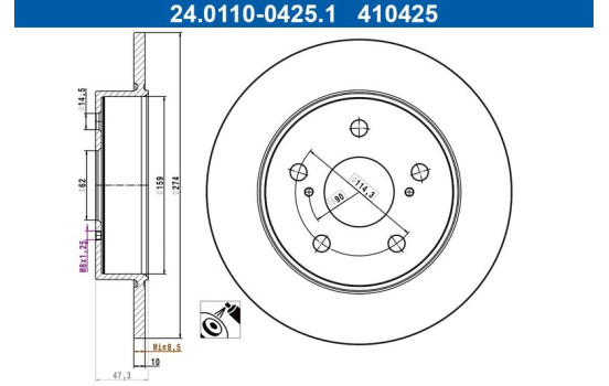 Disque de frein 24.0110-0425.1 ATE