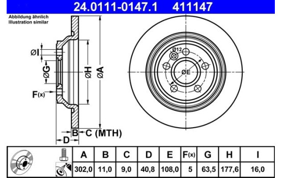 Disque de frein 24.0111-0147.1 ATE, Image 3