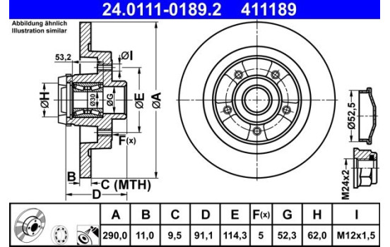 Disque de frein 24.0111-0189.2 ATE