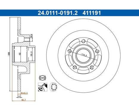 Disque de frein 24.0111-0191.2 ATE