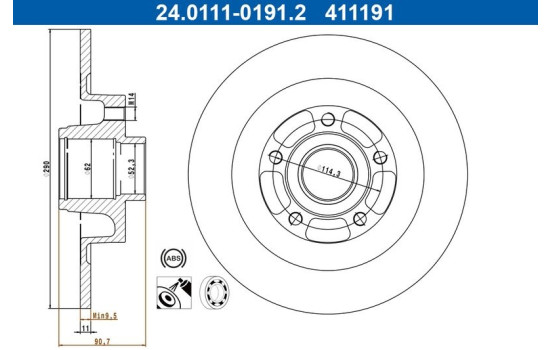 Disque de frein 24.0111-0191.2 ATE