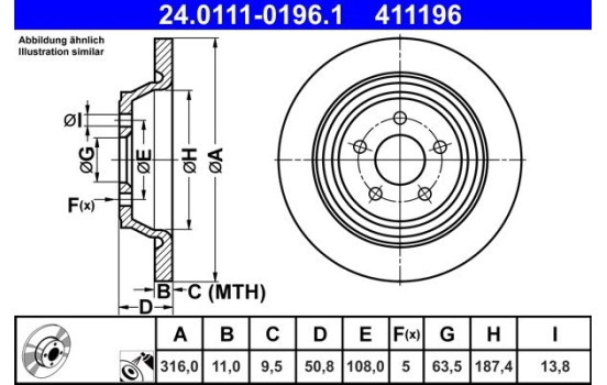 Disque de frein 24.0111-0196.1 ATE