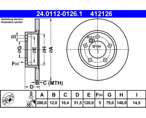 Disque de frein 24.0112-0126.1 ATE, Image 2