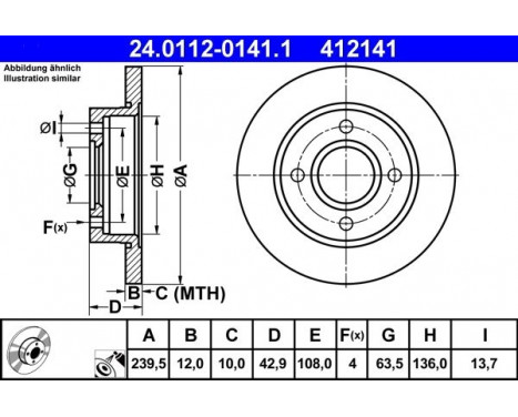 Disque de frein 24.0112-0141.1 ATE, Image 2