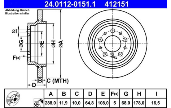 Disque de frein 24.0112-0151.1 ATE, Image 3