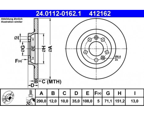 Disque de frein 24.0112-0162.1 ATE, Image 2