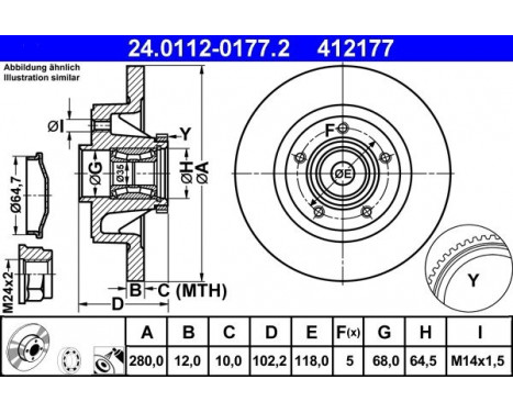 Disque de frein 24.0112-0177.2 ATE, Image 2