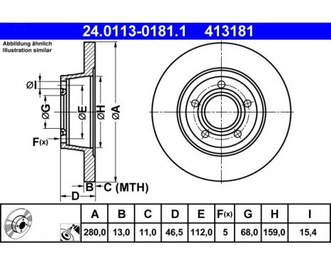 Disque de frein 24.0113-0181.1 ATE, Image 2