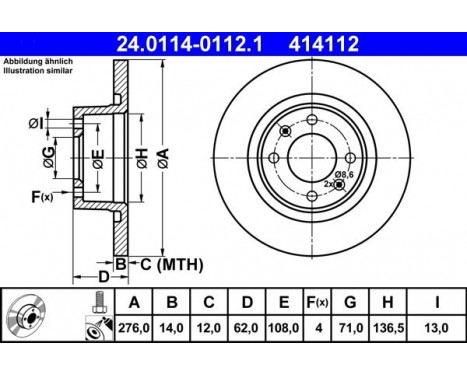 Disque de frein 24.0114-0112.1 ATE, Image 2