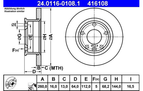 Disque de frein 24.0116-0108.1 ATE, Image 2