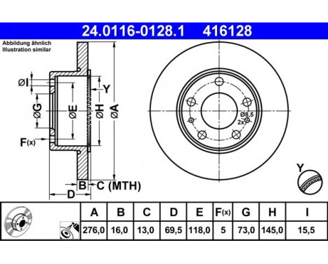 Disque de frein 24.0116-0128.1 ATE, Image 2