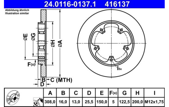 Disque de frein 24.0116-0137.1 ATE