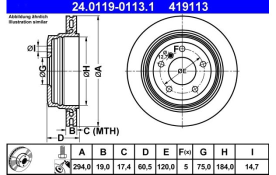 Disque de frein 24.0119-0113.1 ATE