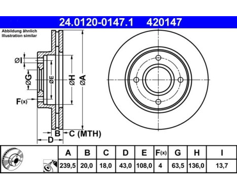 Disque de frein 24.0120-0147.1 ATE, Image 3