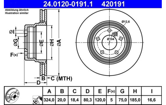 Disque de frein 24.0120-0191.1 ATE, Image 2