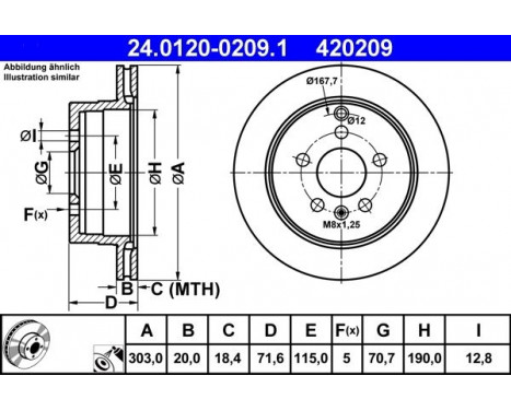 Disque de frein 24.0120-0209.1 ATE, Image 2