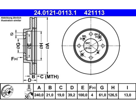 Disque de frein 24.0121-0113.1 ATE, Image 2
