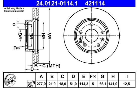 Disque de frein 24.0121-0114.1 ATE, Image 2