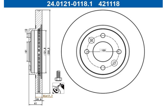 Disque de frein 24.0121-0118.1 ATE