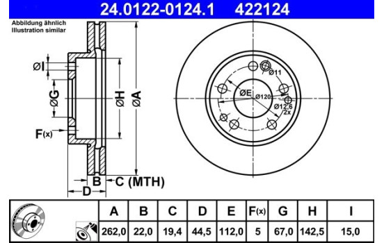 Disque de frein 24.0122-0124.1 ATE, Image 2
