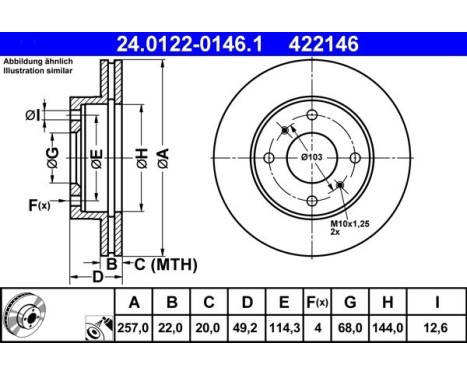 Disque de frein 24.0122-0146.1 ATE, Image 2