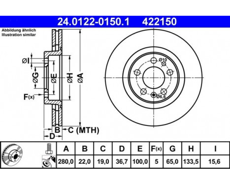 Disque de frein 24.0122-0150.1 ATE, Image 2