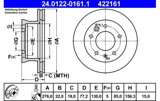 Disque de frein 24.0122-0161.1 ATE, Image 2