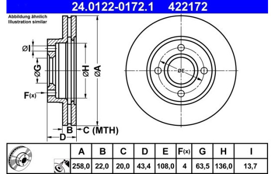 Disque de frein 24.0122-0172.1 ATE, Image 2