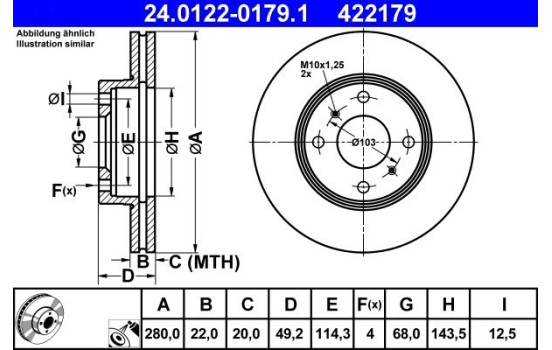 Disque de frein 24.0122-0179.1 ATE, Image 2