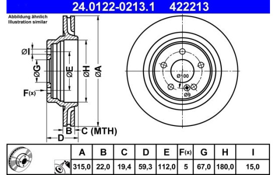 Disque de frein 24.0122-0213.1 ATE, Image 2
