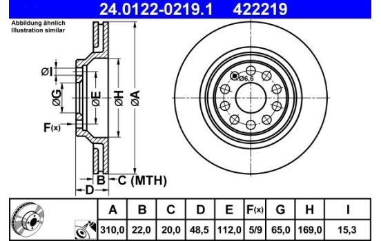 Disque de frein 24.0122-0219.1 ATE, Image 2