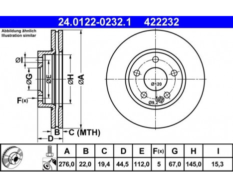 Disque de frein 24.0122-0232.1 ATE, Image 2
