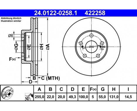 Disque de frein 24.0122-0258.1 ATE, Image 2