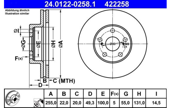 Disque de frein 24.0122-0258.1 ATE, Image 2