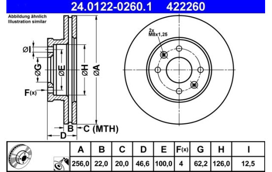 Disque de frein 24.0122-0260.1 ATE, Image 2