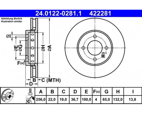 Disque de frein 24.0122-0281.1 ATE, Image 2