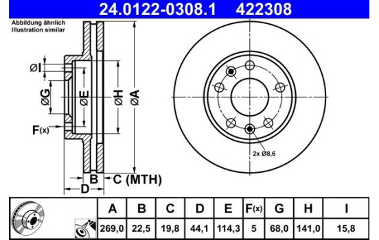 Disque de frein 24.0122-0308.1 ATE