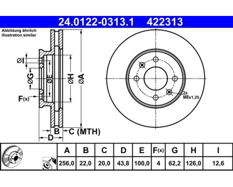 Disque de frein 24.0122-0313.1 ATE