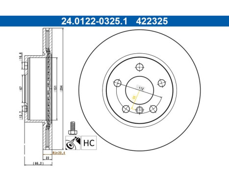 Disque de frein 24.0122-0325.1 ATE